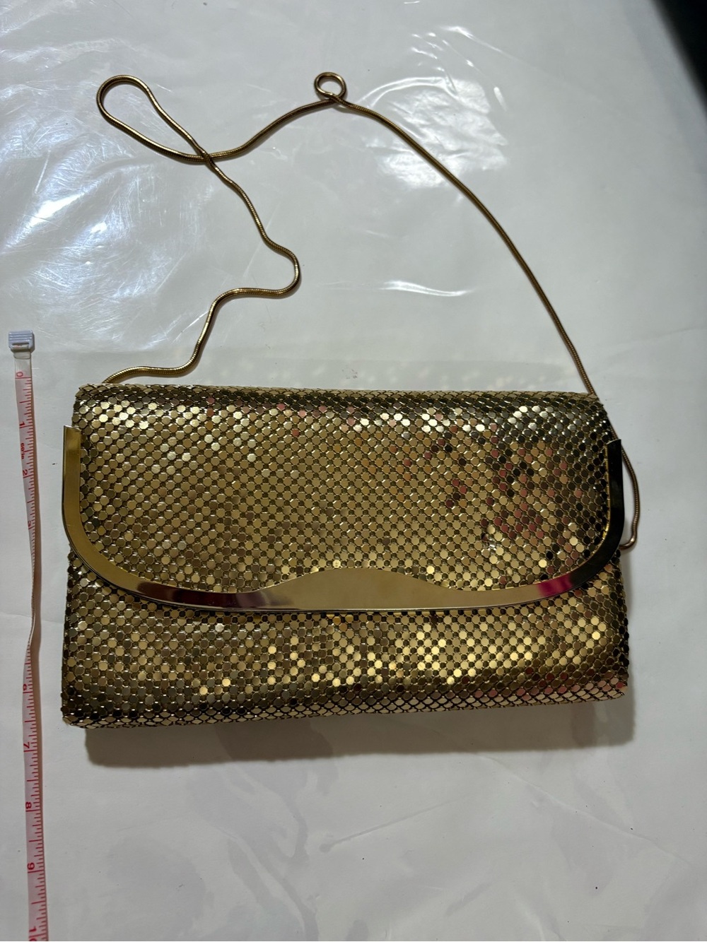 Metallic Gold Evening Clutch Bag with Chain Strap
